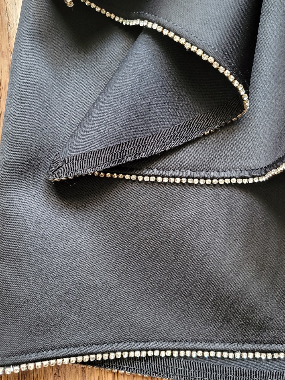 Zara Black Satin Mini Skirt with Draped Twist and Crystal Trim - Picture 3 of 11